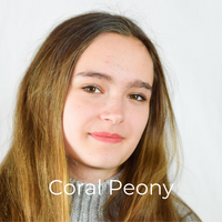 Coral Peony Luxe 'n Lavish Lipstick. Organic, Vegan, non-toxic, gluten-free, made in the USA, Leaping Bunny Certified. Teen Model is wearing Coral Peony Lipstick and Brown Mascara.